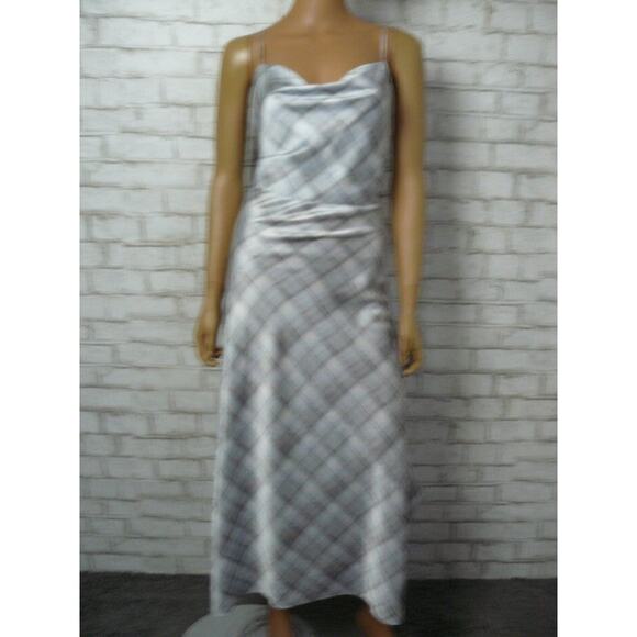$345 Vince Powder Blue Hazy Plaid Cowl Neck Satin Slip Dress 12 NEW - Picture 3 of 12